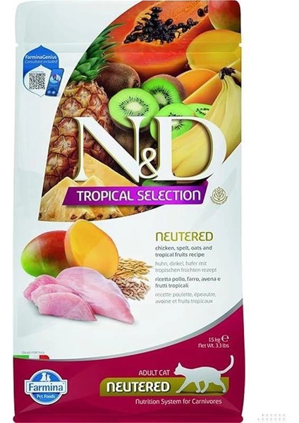 Nd N&d Tropical Selection Tavuklu ve Tropikal Meyveli Kısırlaştırılmış Kedi Maması 1,5 kg