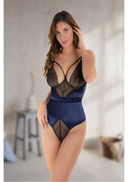 Lacivert Kadife Sabahlık &amp; Gecelik Takım 2' Li modelleri