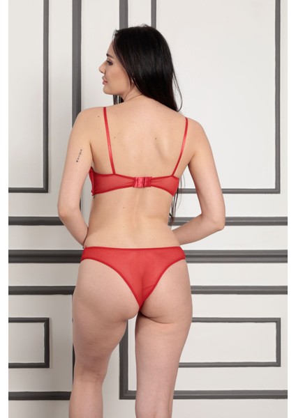 Kırmızı Tül Sütyen Takım