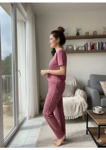 Kadın Yıldız Detaylı Pembe Pijama Takımı fiyatları