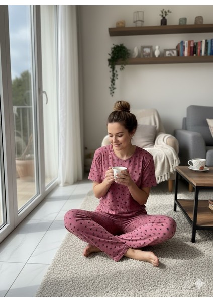 Kadın Yıldız Detaylı Pembe Pijama Takımı fırsatları