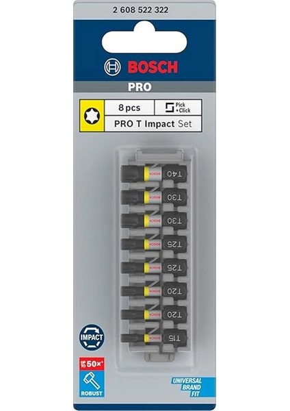 Professional Accessories 8 Parçalı Tornavida Ucu Seti Torx (Impact Control, T Bit - Uzunluk 25 modelleri