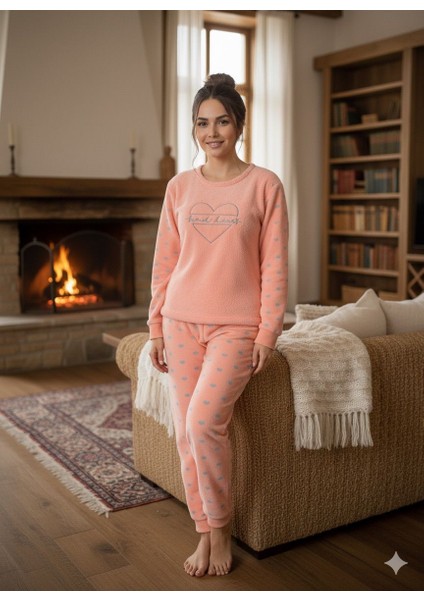 Kadın Somon Kışlık Pijama Takım