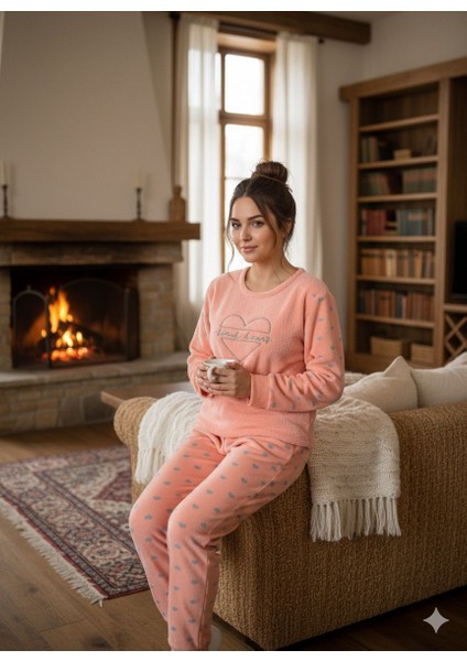 Kadın Somon Kışlık Pijama Takım modelleri