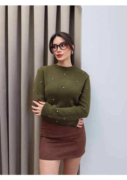 Bisiklet Yaka Taşlı Triko Kazak fiyatları