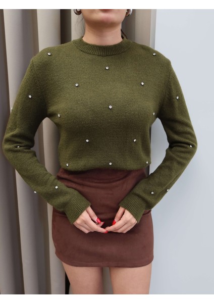 Bisiklet Yaka Taşlı Triko Kazak modelleri