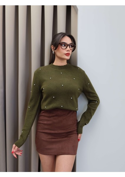 Bisiklet Yaka Taşlı Triko Kazak fırsatları