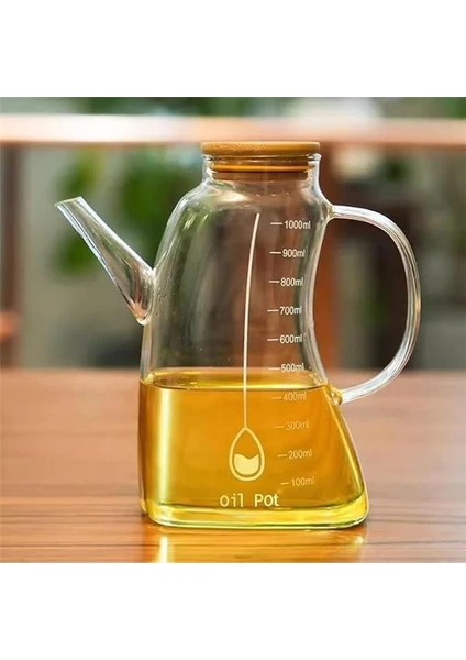 1000ML Bambu Kapaklı Cam Yağlık ve Sirkelik – Dayanıklı ve Şeffaf Sıvı & Mutfak Için Hassas