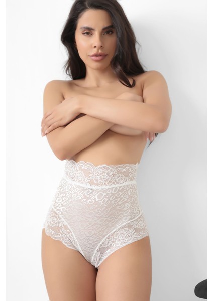 Ekru Dantelli Yüksek Bel Külot VENÜS-K1012