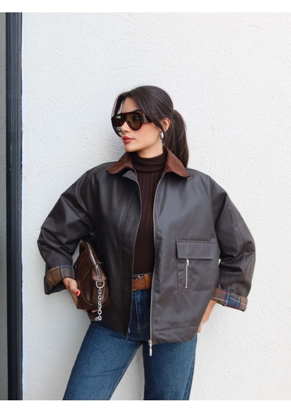 Kadife Yaka Cep Detay Ceket