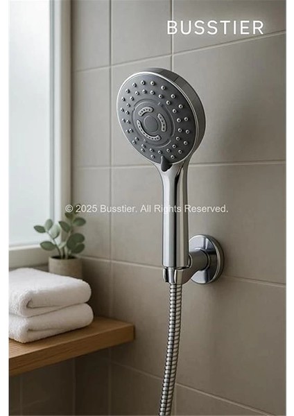 Spiralli Duş Başlığı Seti, 3 Fonksiyonlu Krom Duş Başlığı, 150 cm Duş Hortumu, Mafsallı