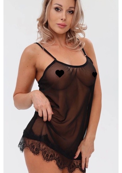 Dantelli Kısa Tül Gecelik