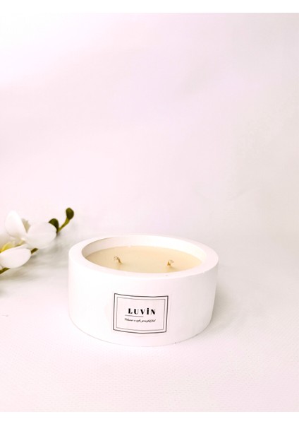 Çikolata Kokulu Mum, Dekoratif Beyaz Renkli Beton Mum, Tabak Form Çift Fitil fiyatları