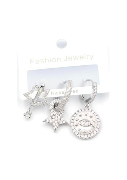 3'lü Yıldız Küpe - Gümüş