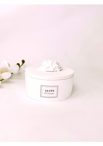 Çikolata Kokulu Mum, Dekoratif Beyaz Renkli Beton Mum, Tabak Form Çift Fitil modelleri