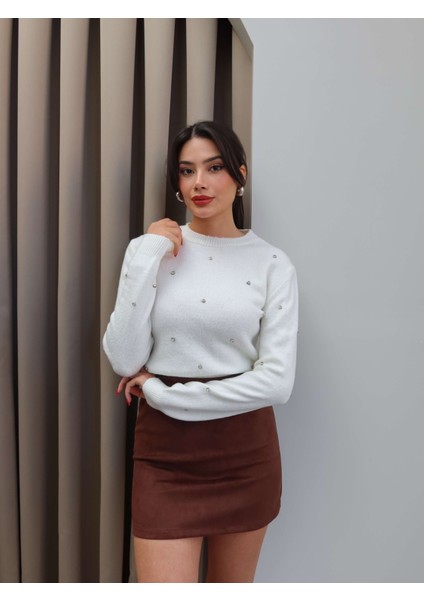 Bisiklet Yaka Taşlı Triko Kazak fiyatları