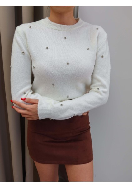 Bisiklet Yaka Taşlı Triko Kazak modelleri