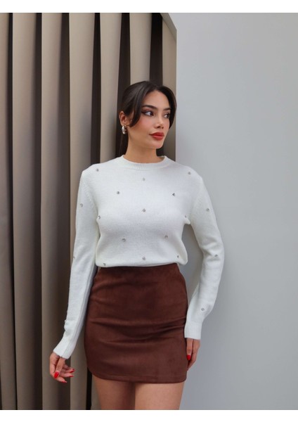 Bisiklet Yaka Taşlı Triko Kazak fırsatları