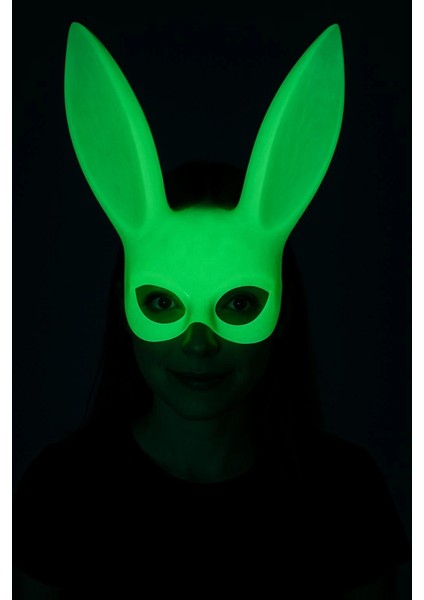 Karanlıkta Parlayan Fosforlu Tavşan Maskesi – Glow Bunny Masquerade Maske (32X22 Cm)