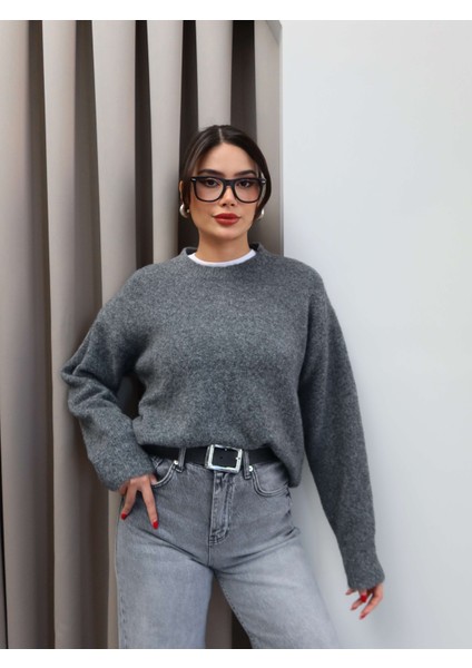 Bisiklet Yaka Yumuşak Dokulu Oversize Kazak