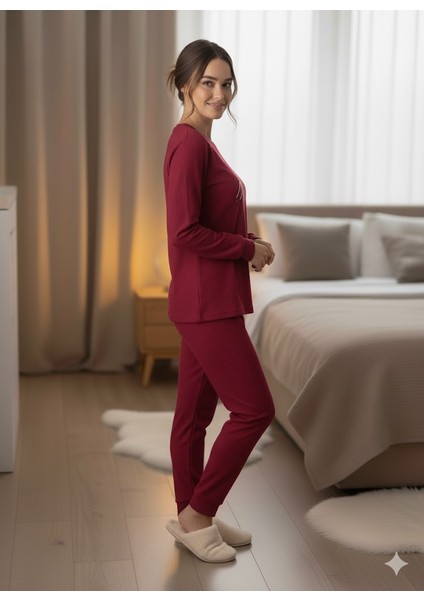 Kadın Bordo Kışlık Pijama Takımı fırsatları