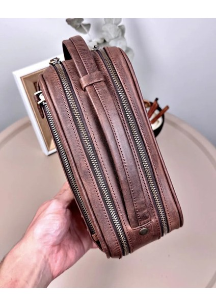 Büyük Erkek El Çantası Hakiki Deri Fındık Renk 2104