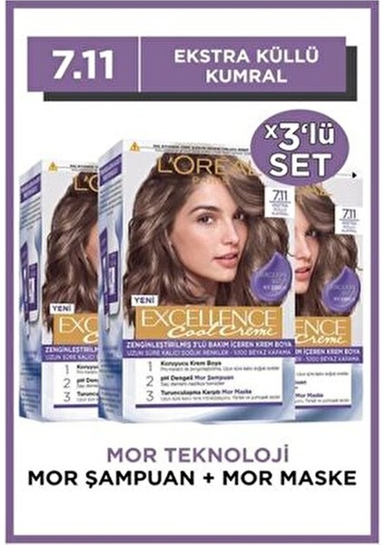 Loreal Paris Excellence Cool Creme Saç Boyası 7.11 X3'lü Set