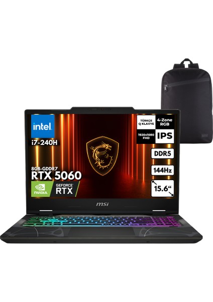 Msı Cyborg 15 I7-240H 16-Gbddr5 4 Tbssd RTX5060 (8gb-Gddr7) 15.6" Fhd 144Hz Windows 10 Home + Hmf Sırt Çantası B2RWFKG-208XTRHMF71