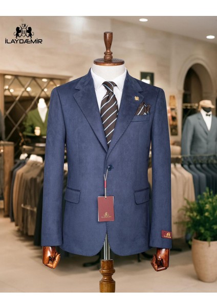 Italyan Kesim Özel Tasarım Blazer Erkek Süet Ceket Lacivert