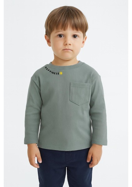 Unisex Çocuk Happiness Nakışlı Cepli Fitilli Kaşkorse Tişört