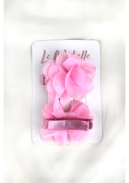Pembe 2'li Tül Çiçek Kız Çocuk Klips Toka Set