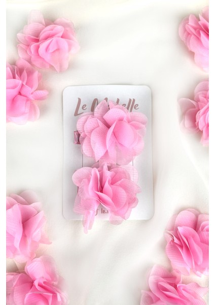 Pembe 2'li Tül Çiçek Kız Çocuk Klips Toka Set
