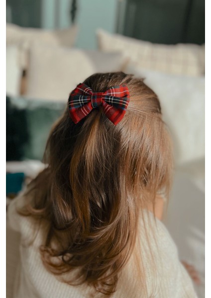 Kırmızı Ekose Fiyonk Anne Kız Toka Set modelleri