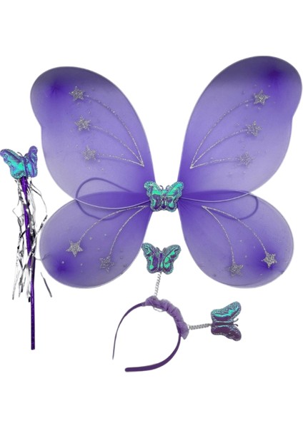 Lila Kelebek Kanat Asa Taç 3'lü Set fırsatları