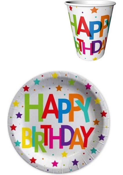 Happy Birthday Yazılı 8'li Tabak Bardak Set modelleri