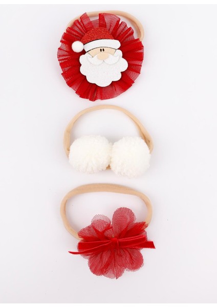 Ekru Ponponlu Noel Baba 3'lü Saç Bandı Set modelleri