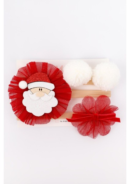 Ekru Ponponlu Noel Baba 3'lü Saç Bandı Set fırsatları