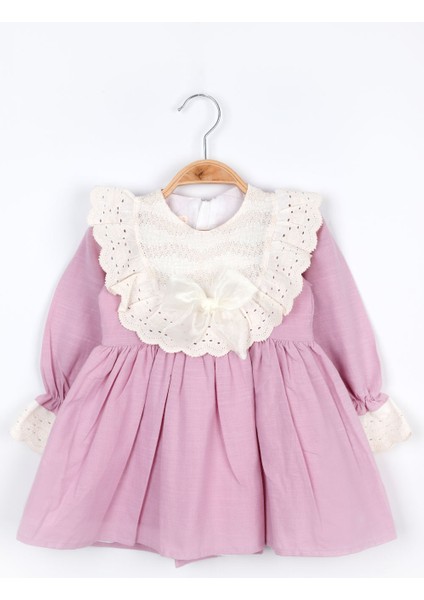 Lila Fisto Yakalı Keten Kız Çocuk Elbise - Trinetta