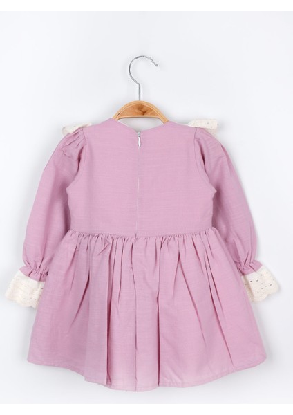 Lila Fisto Yakalı Keten Kız Çocuk Elbise - Trinetta