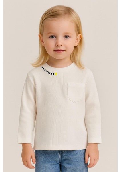 Unisex Çocuk Happiness Nakışlı Cepli Fitilli Kaşkorse Tişört