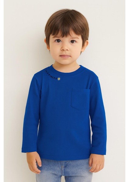 Unisex Çocuk Happiness Nakışlı Cepli Fitilli Kaşkorse Tişört