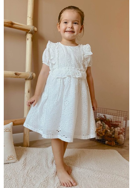 Ekru Fisto Dantelli Kız Çocuk Elbise - Cara