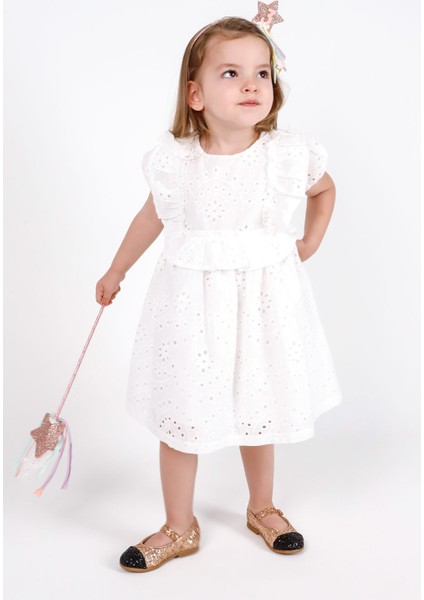 Ekru Fisto Dantelli Kız Çocuk Elbise - Cara