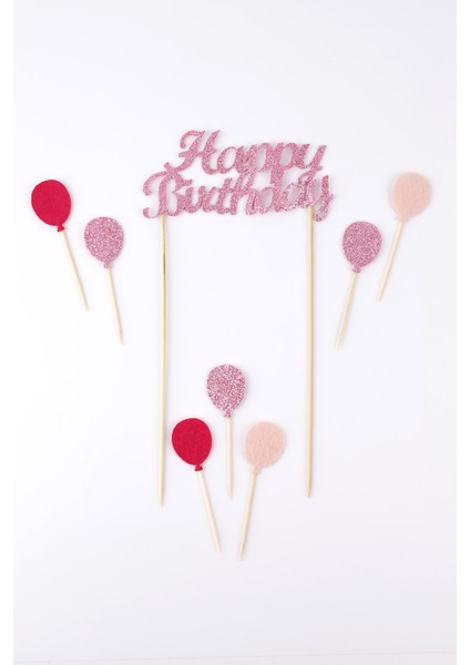 Pembe Happy Birthday Balon Pasta Süsü