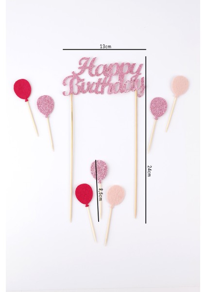 Pembe Happy Birthday Balon Pasta Süsü