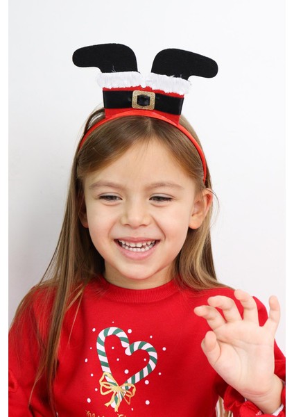 Kırmızı Noel Baba Çizmeli Kız Çocuk Taç