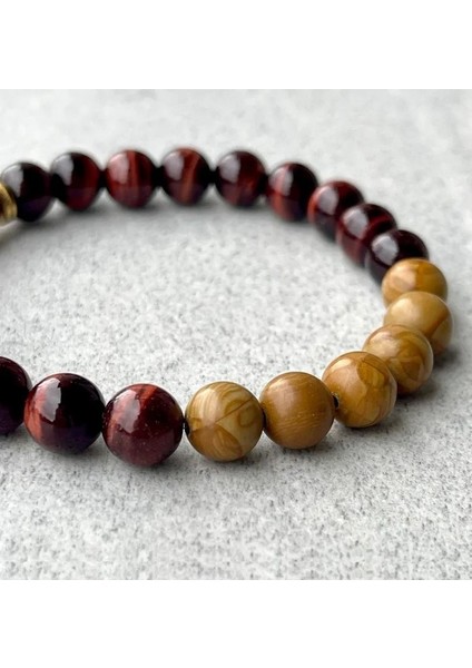 Ardıç Ağacı ve Kızıl Kaplan Gözü Doğal Taş Bileklik