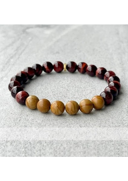 Ardıç Ağacı ve Kızıl Kaplan Gözü Doğal Taş Bileklik modelleri