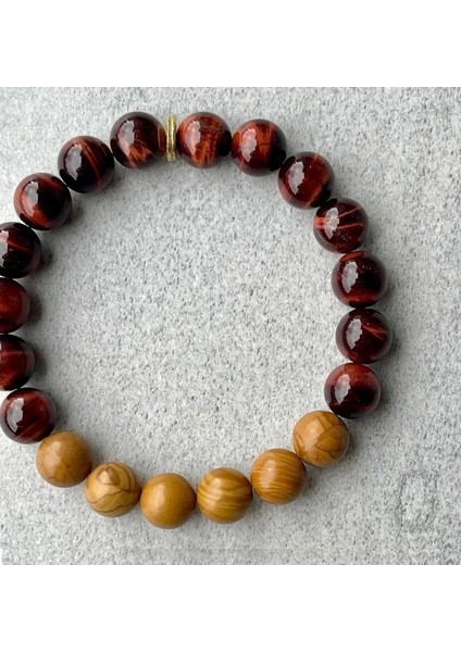 Ardıç Ağacı ve Kızıl Kaplan Gözü Doğal Taş Bileklik fırsatları