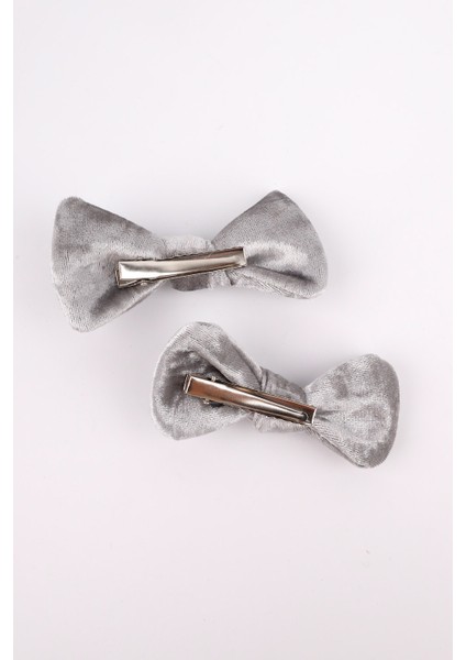 Gri 2'li Kadife Kız Çocuk Klips Toka